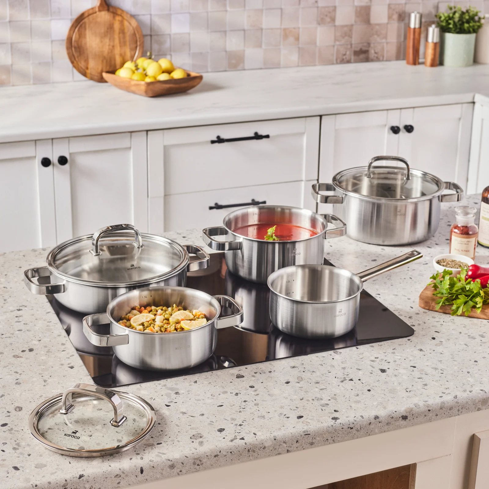 Karaca New Ares 3Ply Stainless Steel 9-Piece Induction Cookware Set, Silver - Image 2