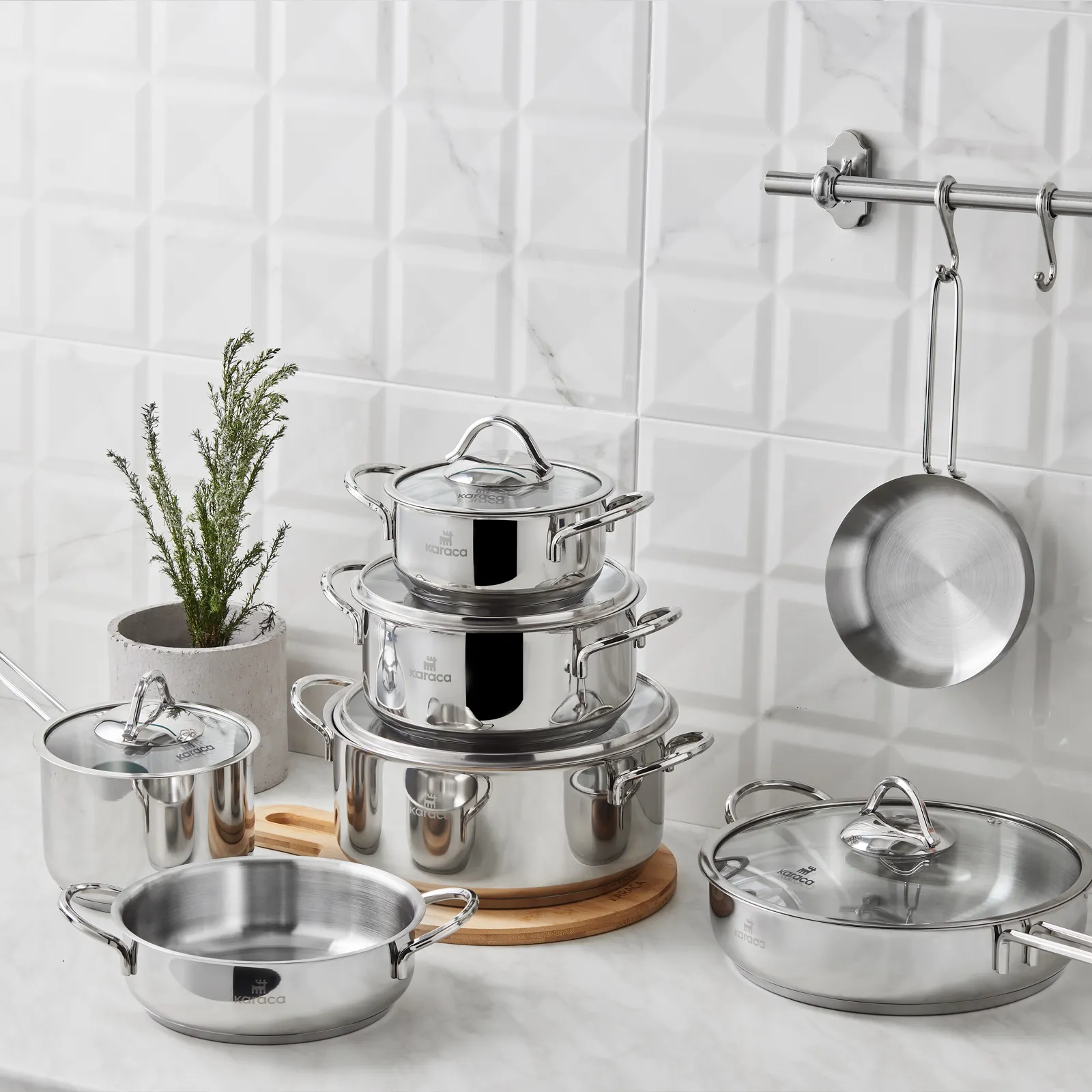 Karaca Ada 7-Piece Stainless Steel Induction Cookware Set, Silver - Image 8