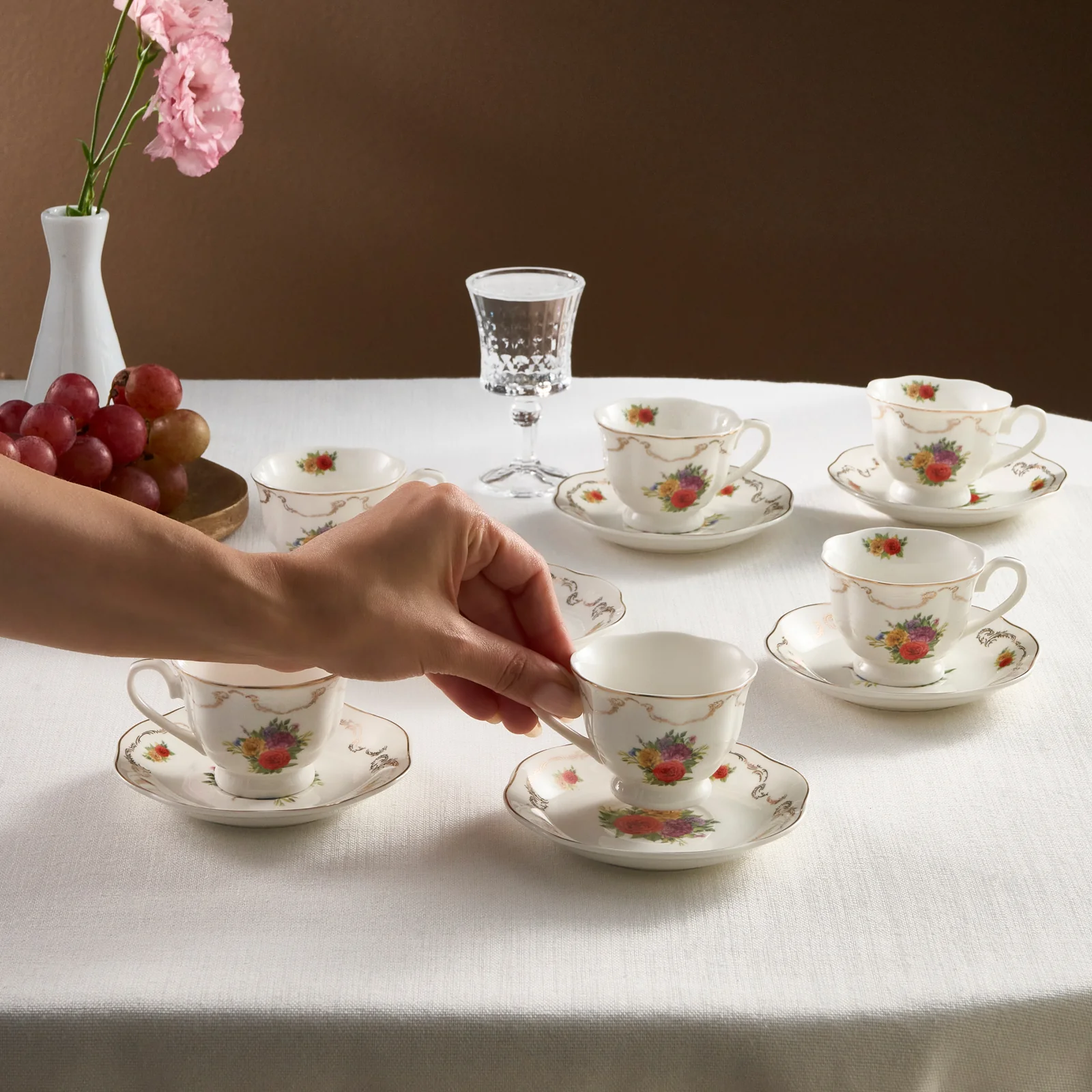 Karaca Antique 12-Piece Bone China Espresso Turkish Coffee Cup Set for 6 People, 80ml, Multi - Image 2