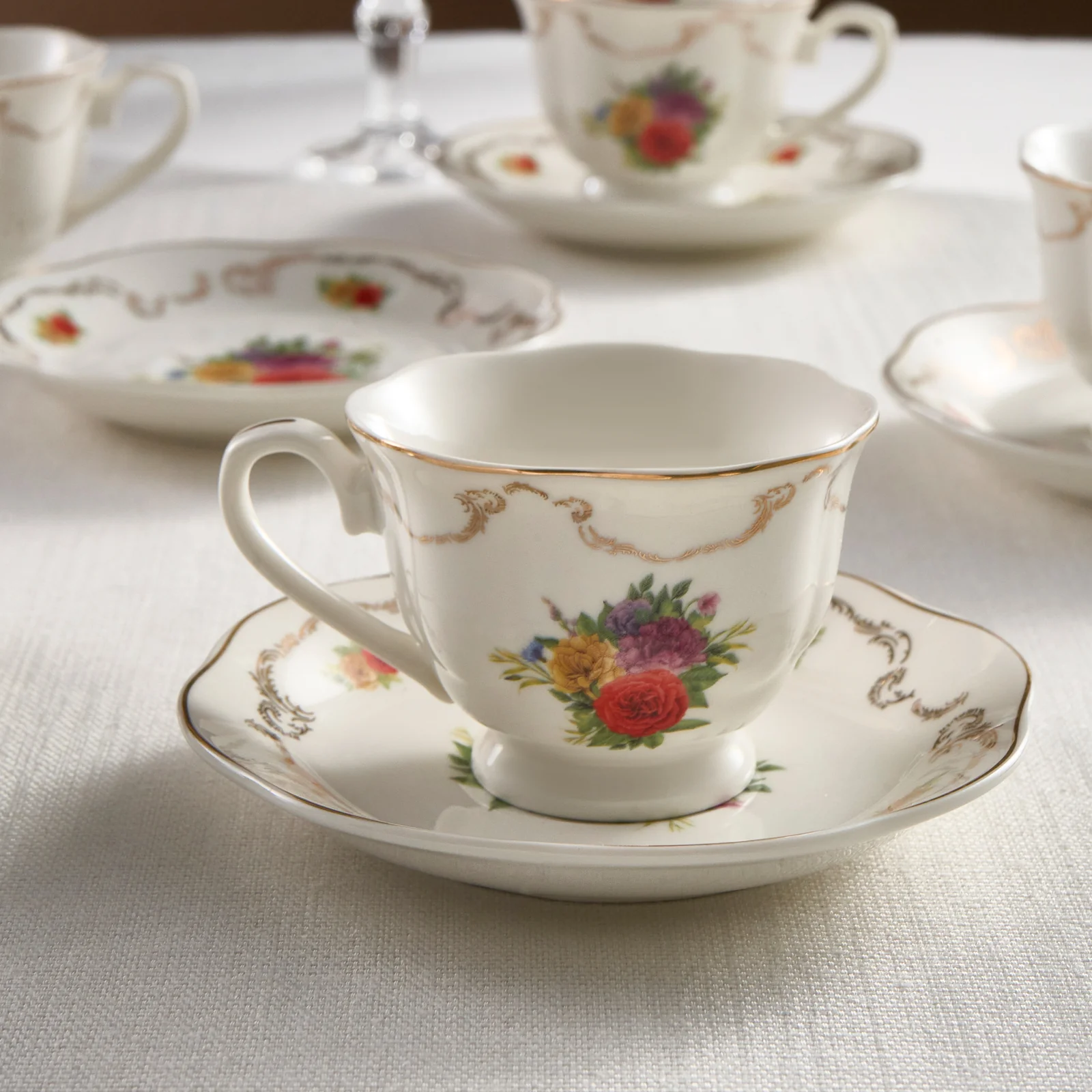 Karaca Antique 12-Piece Bone China Espresso Turkish Coffee Cup Set for 6 People, 80ml, Multi - Image 3
