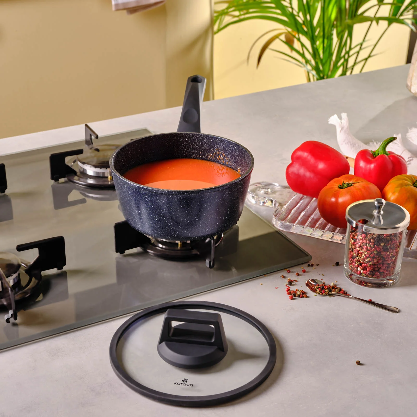 Karaca Aqua Granite Non-Stick Induction Saucepan & Lid, 18cm, Blue - Image 5