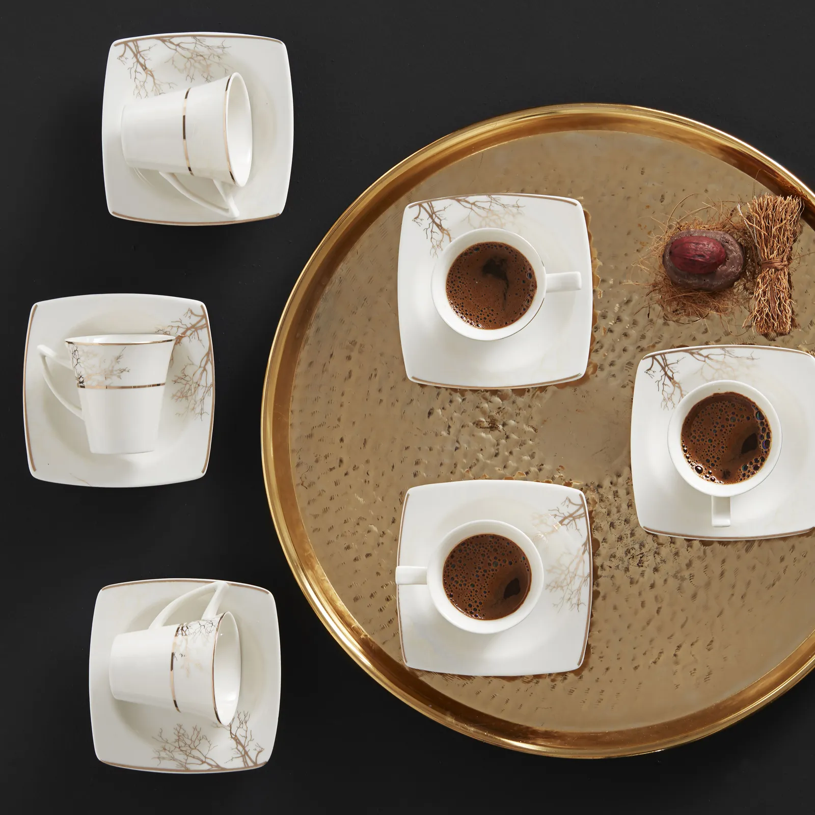 Karaca Autumn 12 Piece Porcelain Espresso Turkish Coffee Cup Set for 6 People, 85ml, Gold White - Image 5