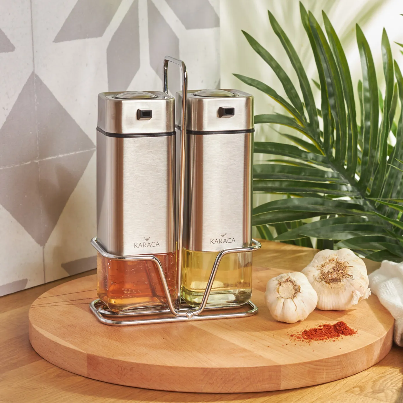 Karaca Avangart 2 Piece Glass Oil and Vinegar Bottle, 220ml, Inox