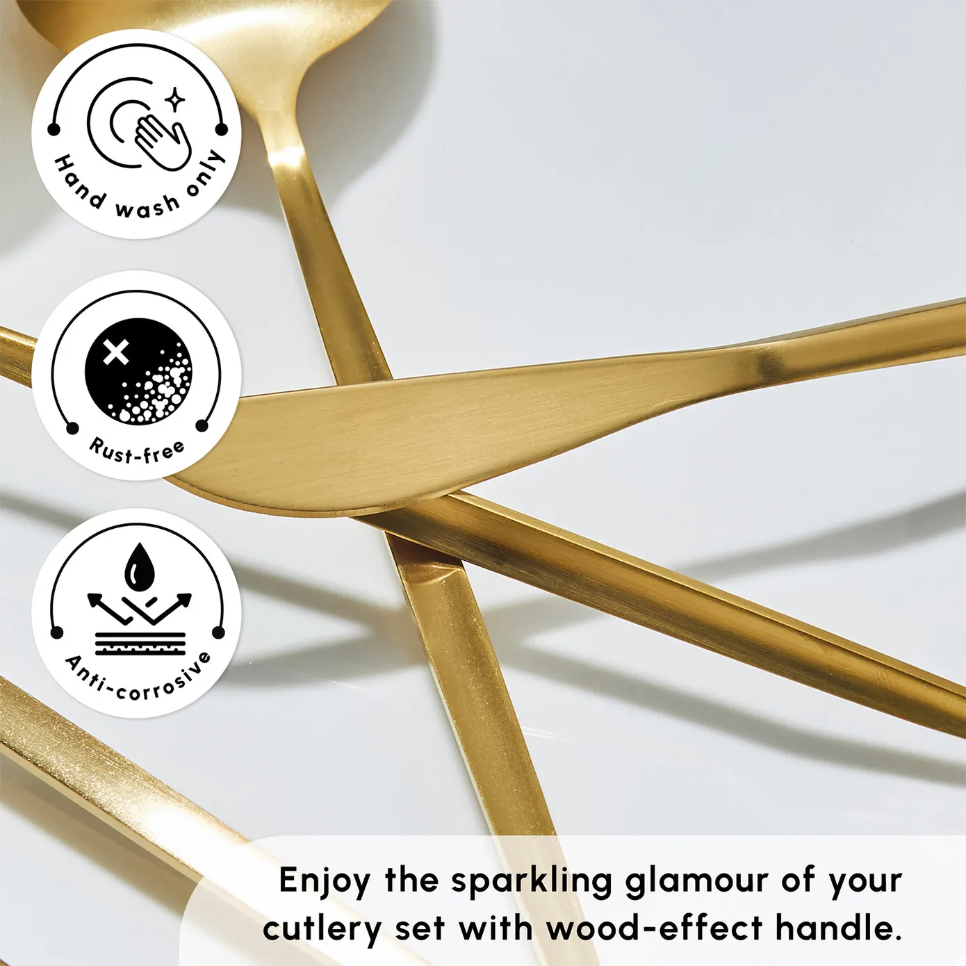 Karaca Bella 24-Piece Cutlery Set for 6 People, Matte Gold - Image 5