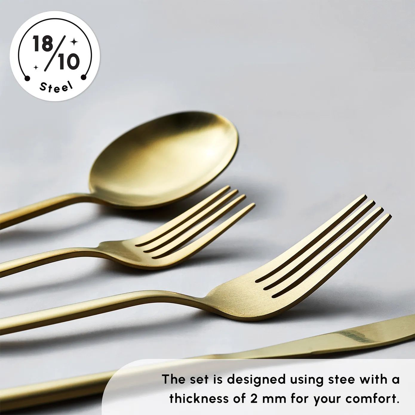 Karaca Bella 24-Piece Cutlery Set for 6 People, Matte Gold - Image 7
