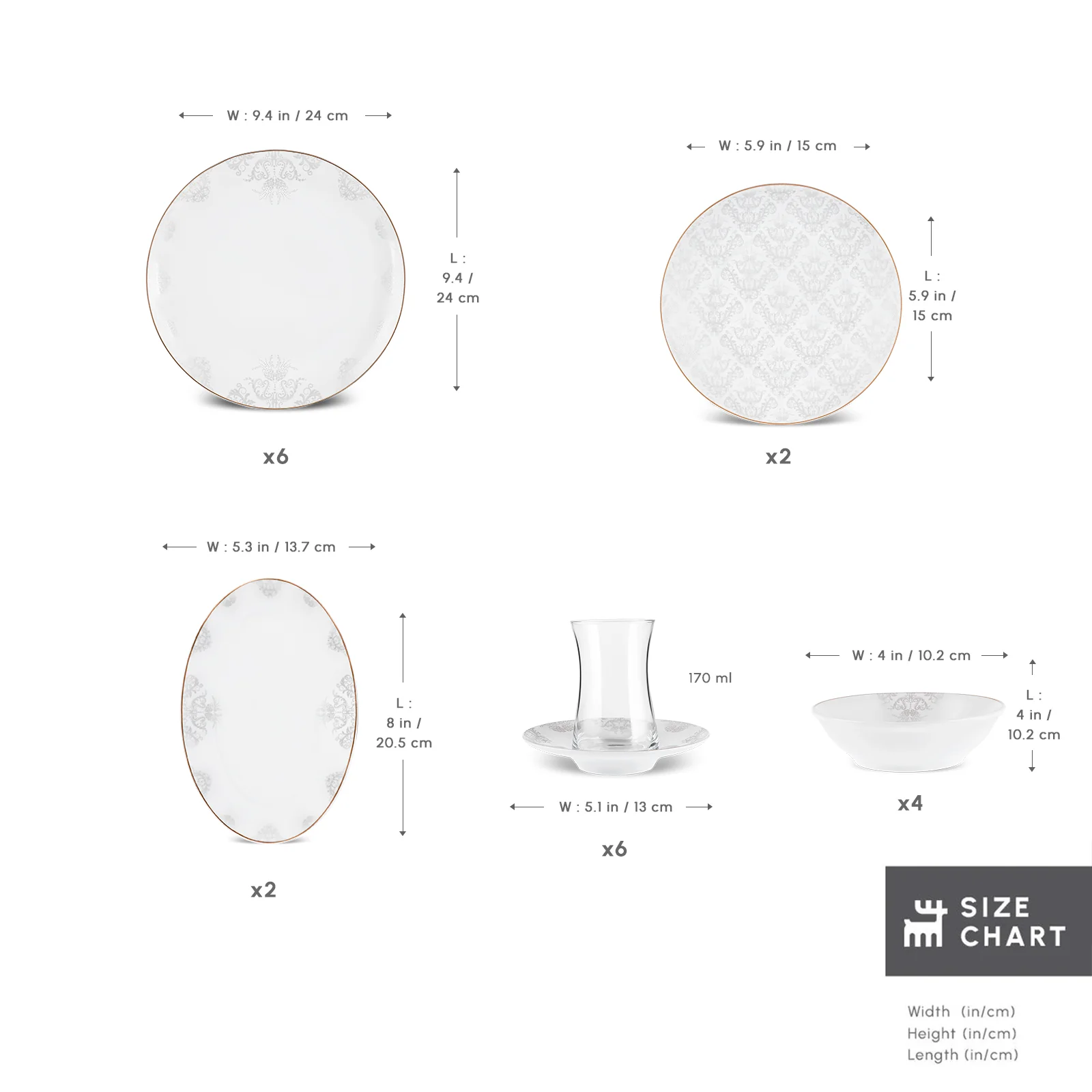 Karaca Bone China Siena 26-Piece Serveware Set for 6 People, White - Image 2