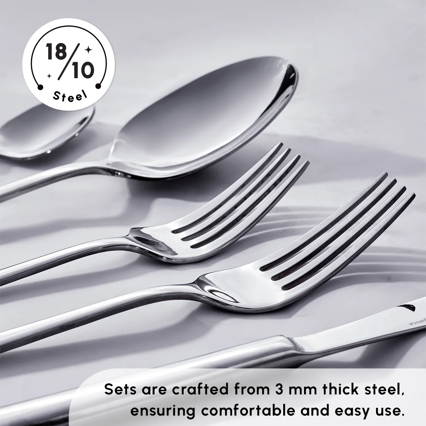 Karaca Carmelo 91-Piece Stainless Steel Cutlery Set with Utensil Set for 12 People, Platinum - Image 9