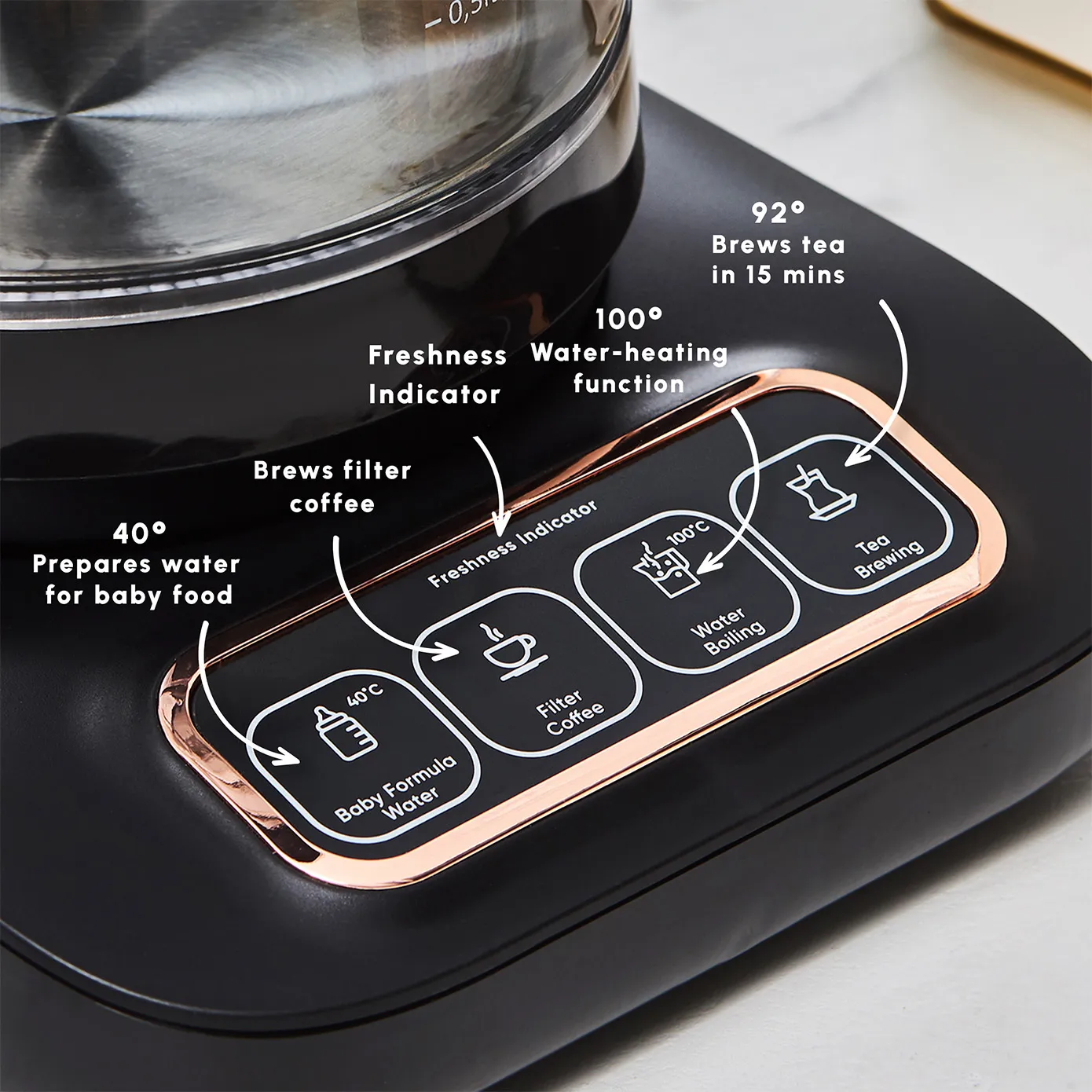 Karaca Caysever Robotea Pro 4 in 1 Talking Automatic Tea Maker Kettle and Filter Coffee Maker, 2500W, Black Copper - Image 7