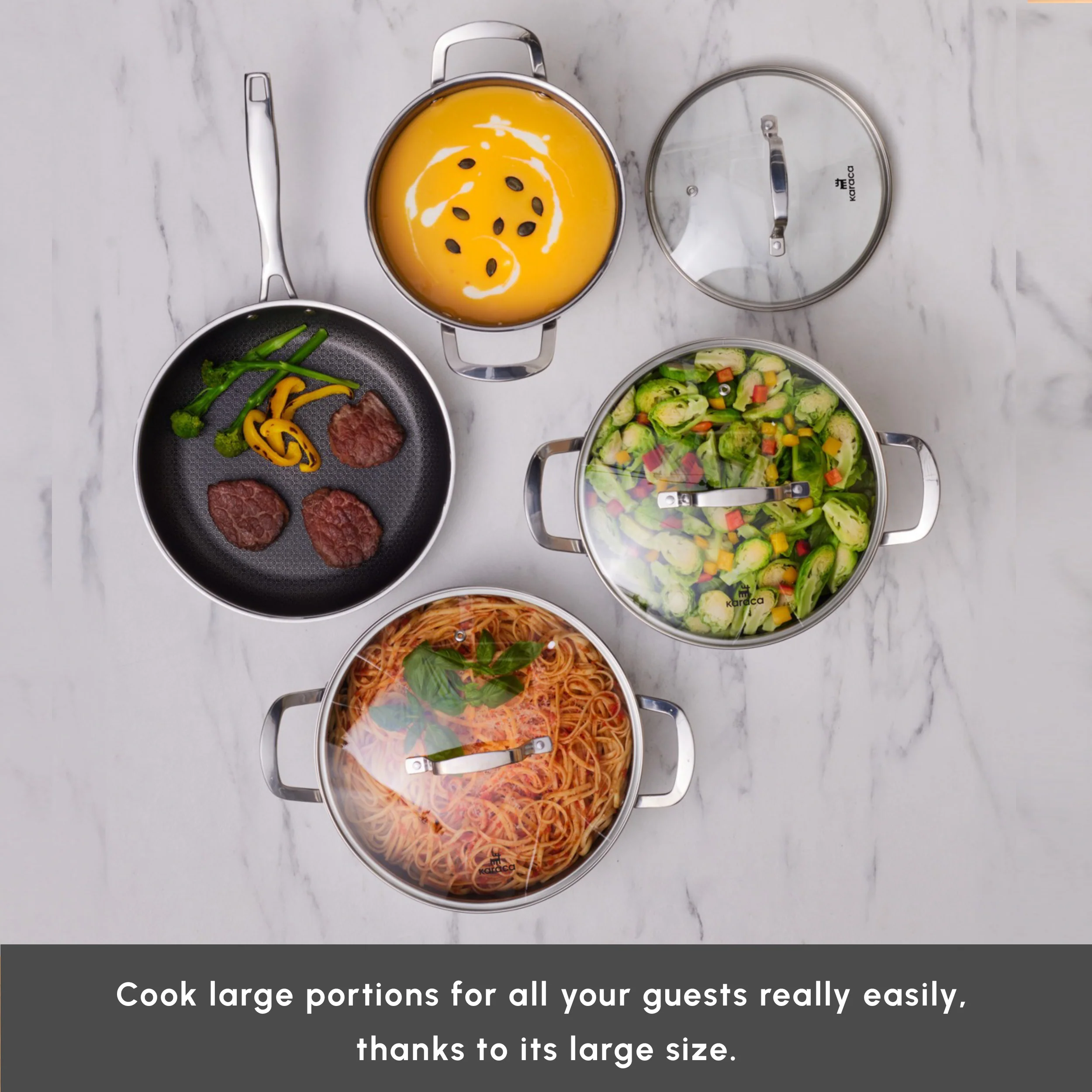 Karaca Ceramica Steel 3Ply Stainless Steel 7-Piece Induction Non-Stick Cookware Set, Silver - Image 7