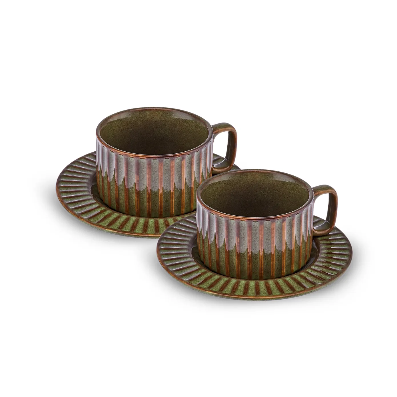 Karaca Cereus 4-Piece Ceramic Reactive Glaze Tea Cup and Saucer Set for 2 People, 220ml, Green - Image 5