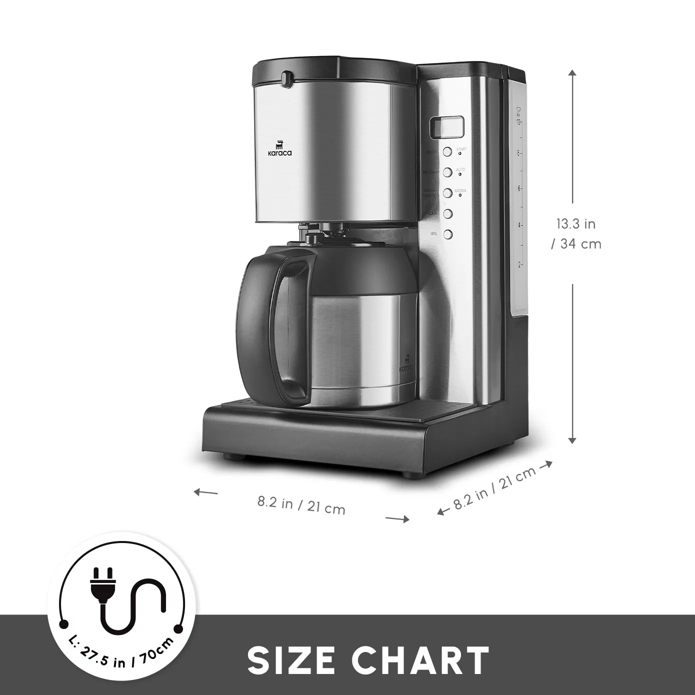 Karaca Coffee Art Aroma Thermal Carafe Filter Coffee Machine, 1.2L, 1000 W, Inox - Image 2