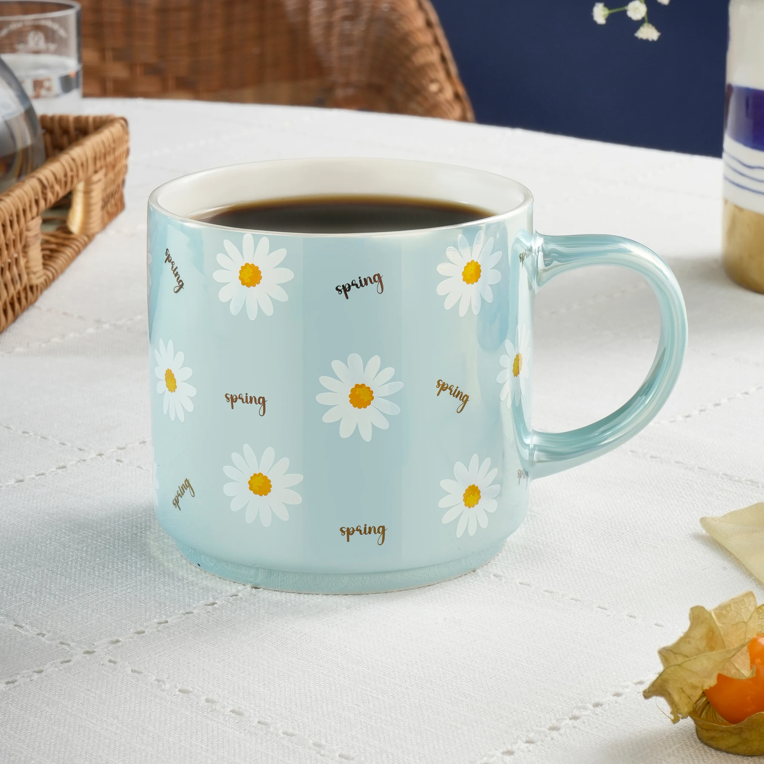 Karaca Daisy Lustre Porcelain Mug, 420ml, Blue - Image 4