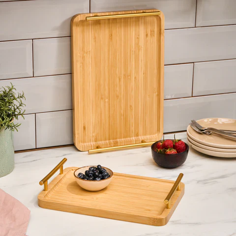 Karaca Duatroy 2-Piece Bamboo Tray, Wood - Image 4