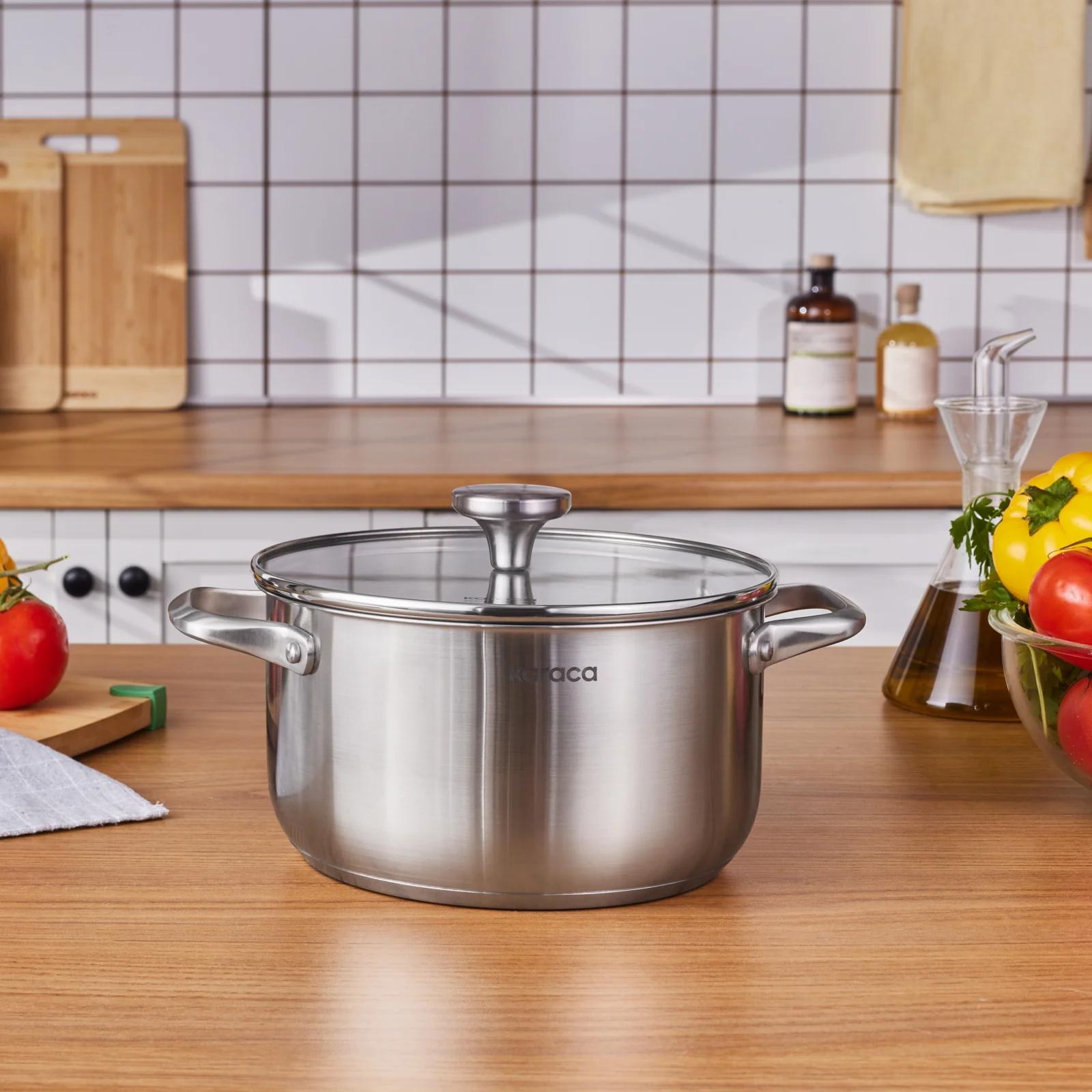 Karaca Elite Stainless Steel Induction Stock Pot & Lid, 22cm, Silver