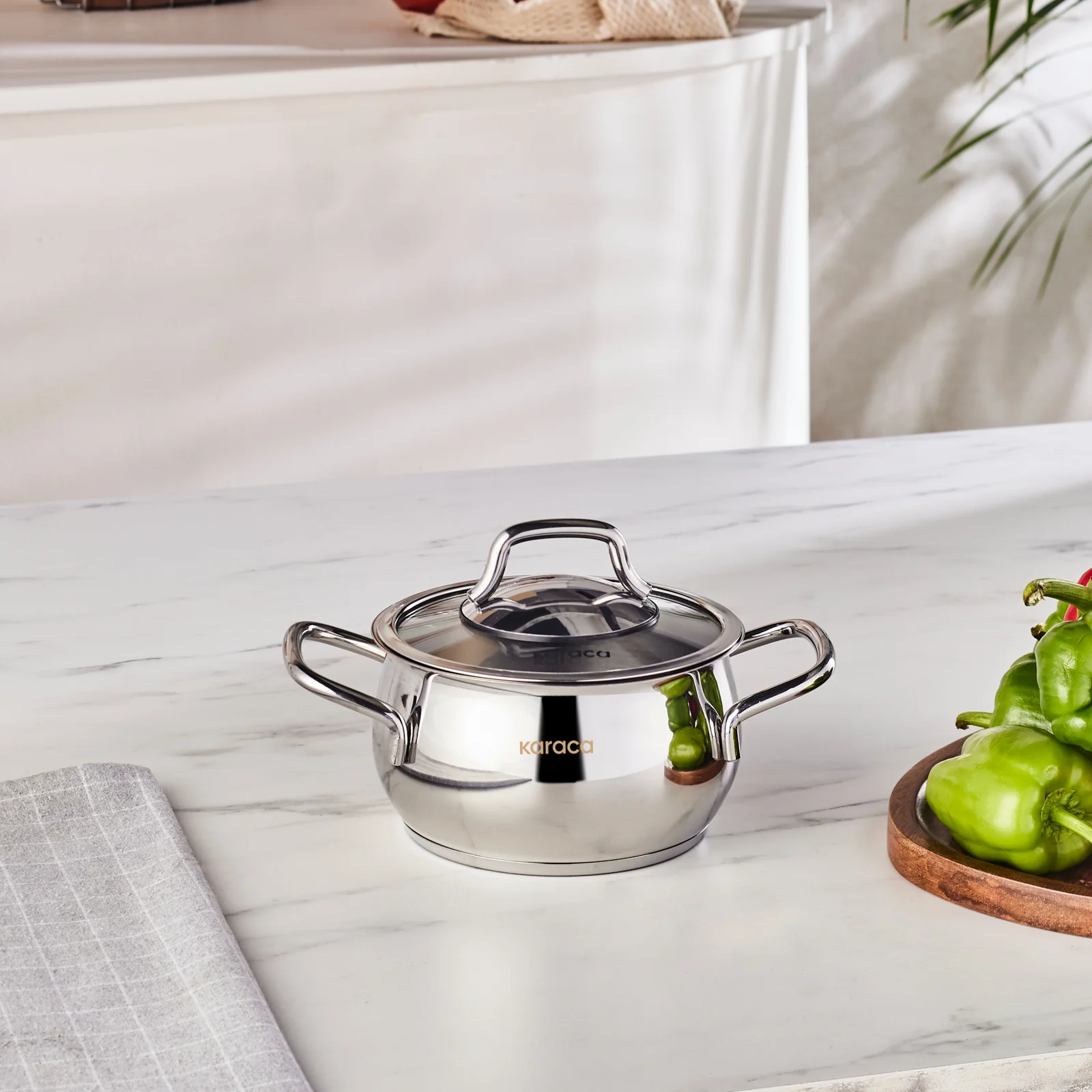 Karaca Emirgan Stainless Steel Stockpot with Lid, 14cm, Silver