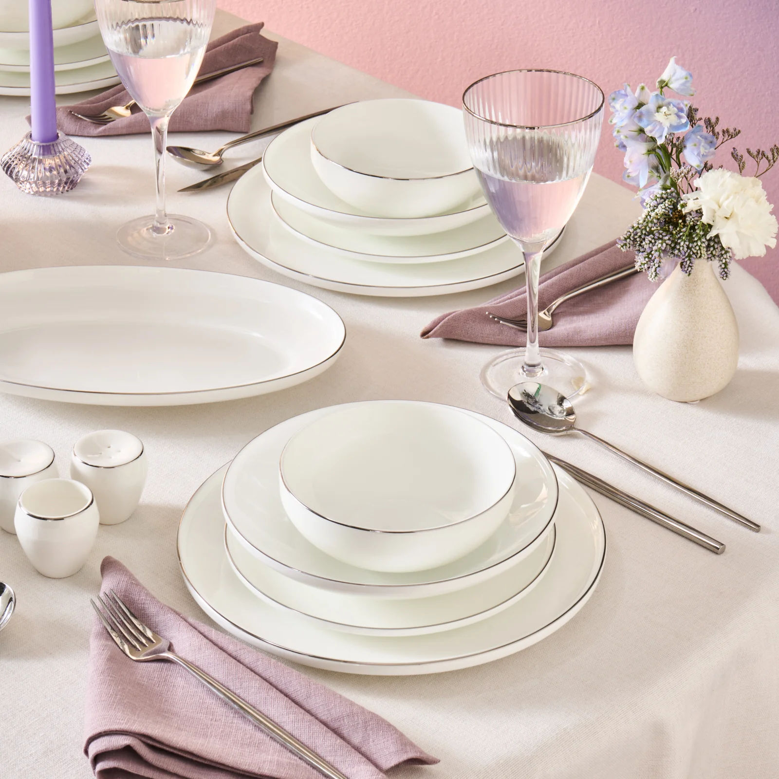 Karaca Fine Bone New Meridian 55-Piece Dinner Set for 12 People, Platin - Image 3