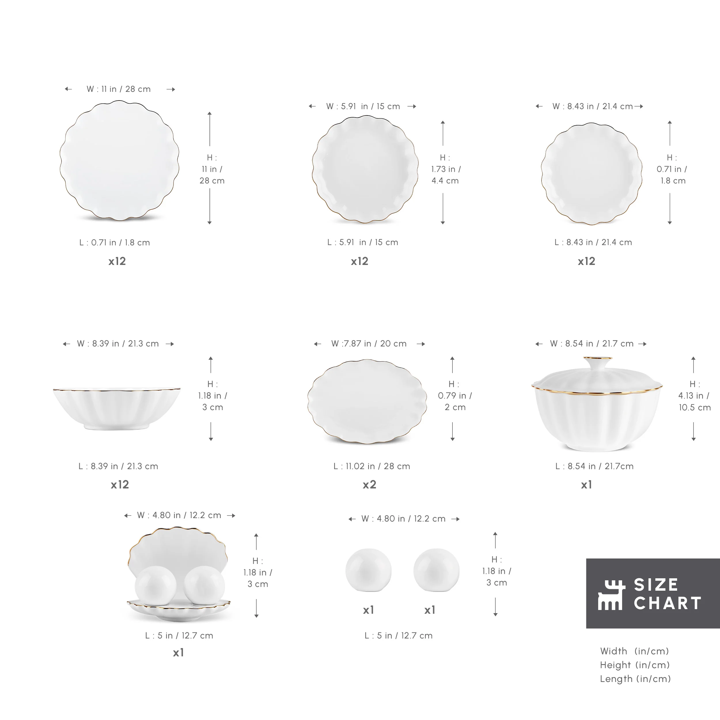 Karaca Fine Pearl Extra Shell 55-Piece Dinner Set for 12 People, Gold - Image 2