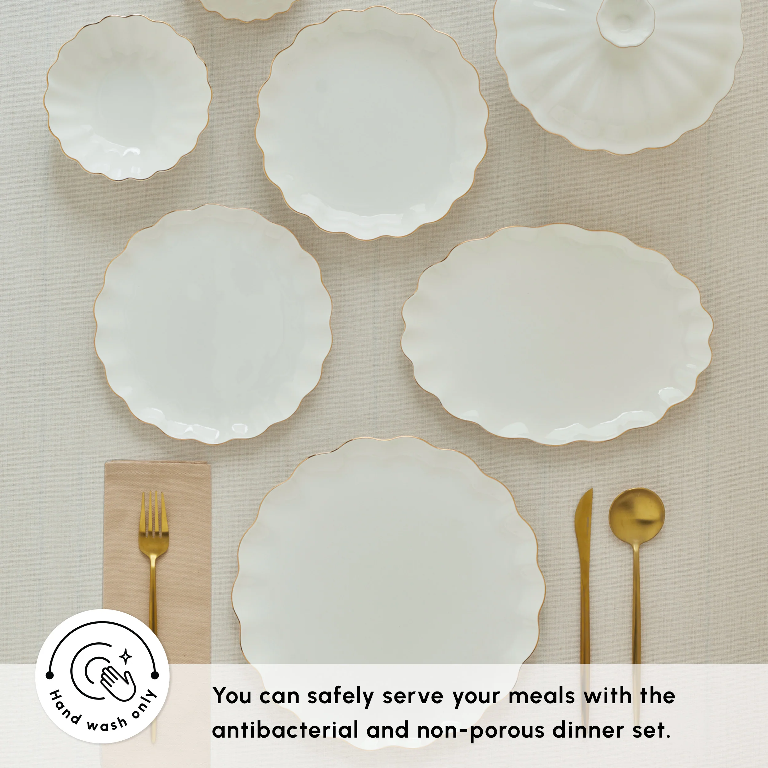 Karaca Fine Pearl Extra Shell 55-Piece Dinner Set for 12 People, Gold - Image 4
