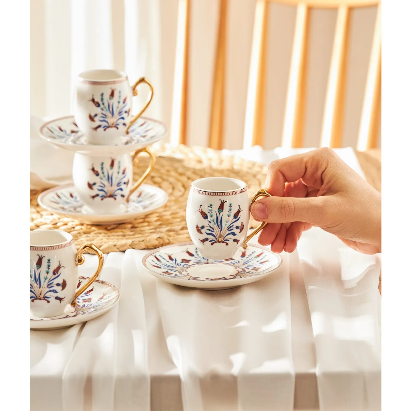 Karaca Finike 12 Piece Porcelain Espresso Turkish Coffee Cup for 6 People, 80ml, White Multi - Image 3