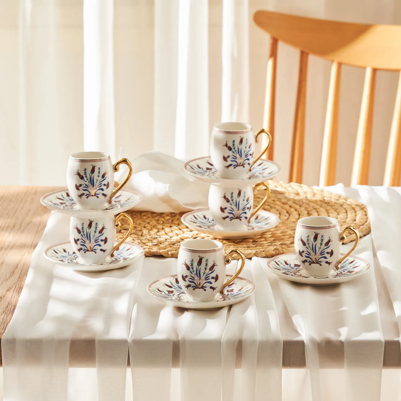 Karaca Finike 12 Piece Porcelain Espresso Turkish Coffee Cup for 6 People, 80ml, White Multi - Image 6