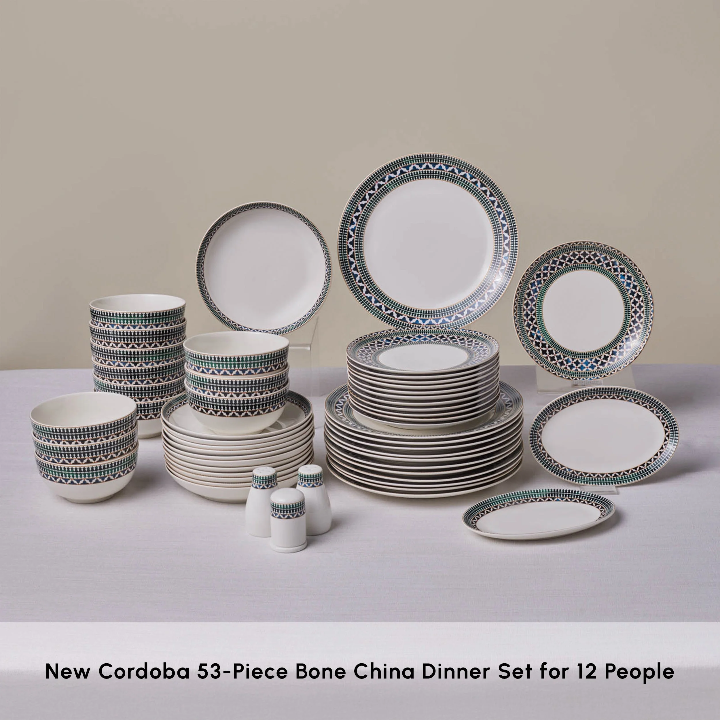 Karaca Forever Bone China New Cordoba 53-Piece Dinner Set for 12 People, Multi - Image 3