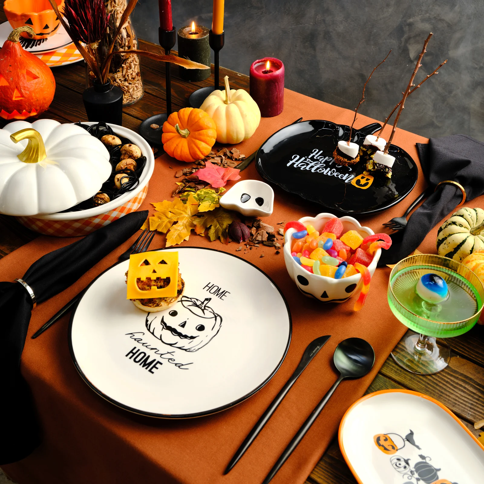 Karaca Halloween Pumpkin Ceramic Snack Bowl, 13cm, White - Image 4