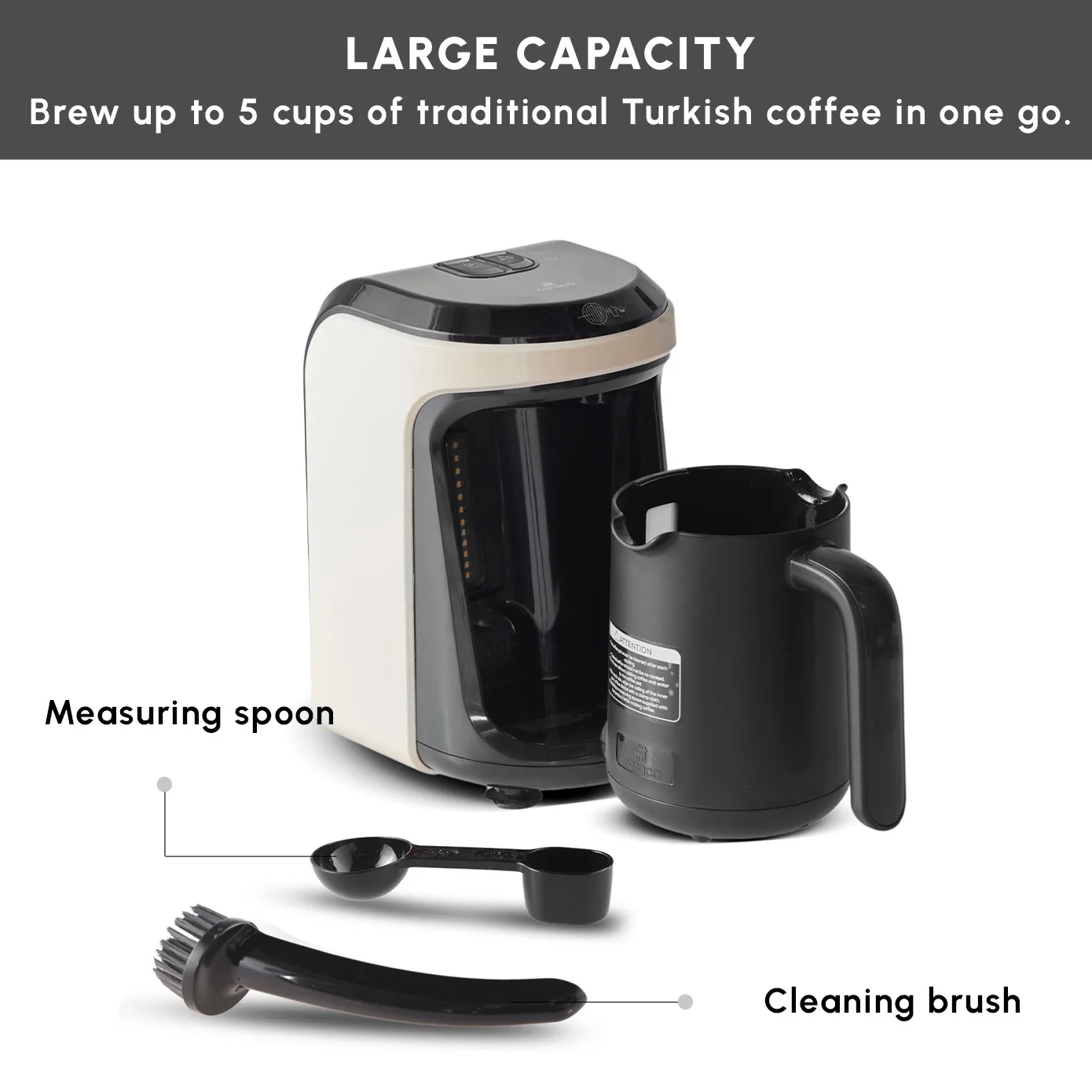 Karaca Hatır Hüps Turkish Coffee Maker and Milk Steamer, 535W, Cream - Image 4