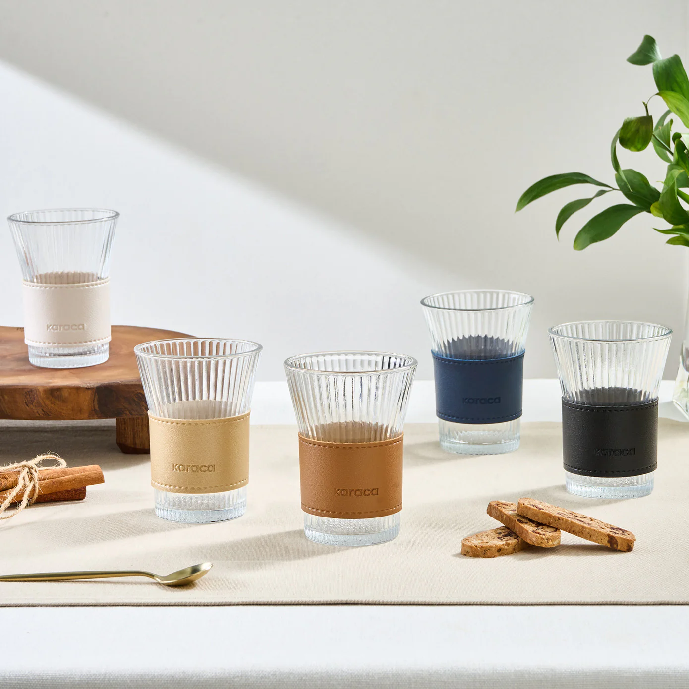 Karaca Leather Cool Touch Latte Coffee Glass, 210 Ml, Navy Blue - Image 6