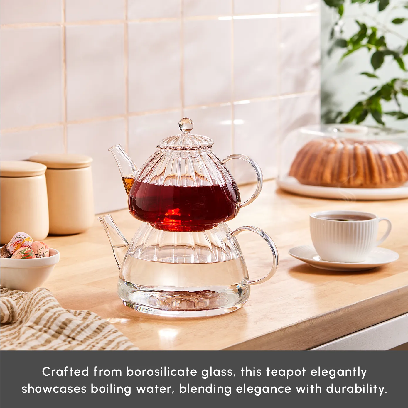 Karaca Lori Borosilicate Glass Teapot Set, Clear - Image 3