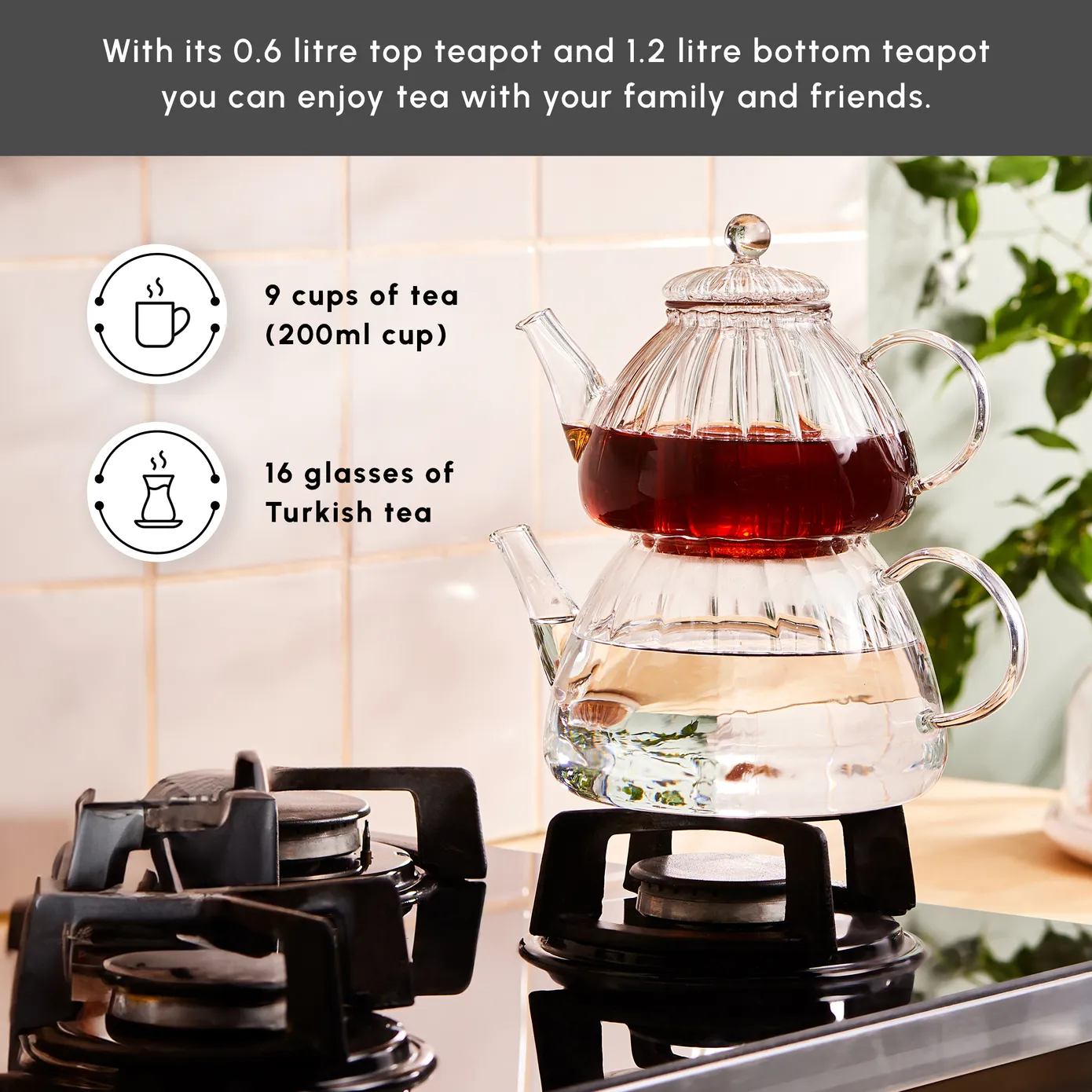 Karaca Lori Borosilicate Glass Teapot Set, Clear - Image 4