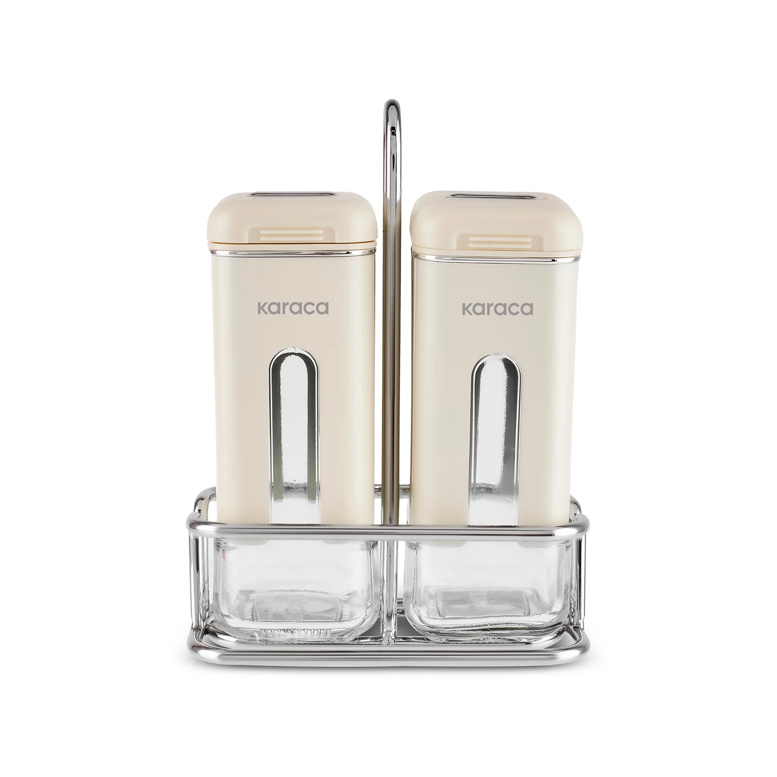 Karaca Luminous 3-Piece Glass Salt and Pepper Shaker, Cream - Image 4