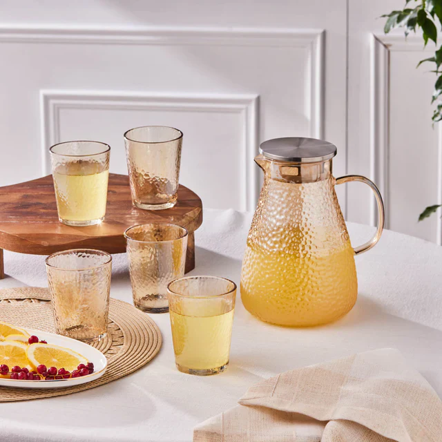 Karaca Luminous 7-Piece Tumbler Glass Set, Amber - Image 2