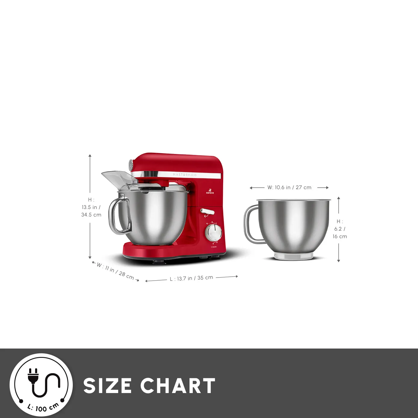 Karaca Mastermaid Chef Pro Zero Side Tech Stand Mixer, 5L, 1750W, Imperial Red - Image 2