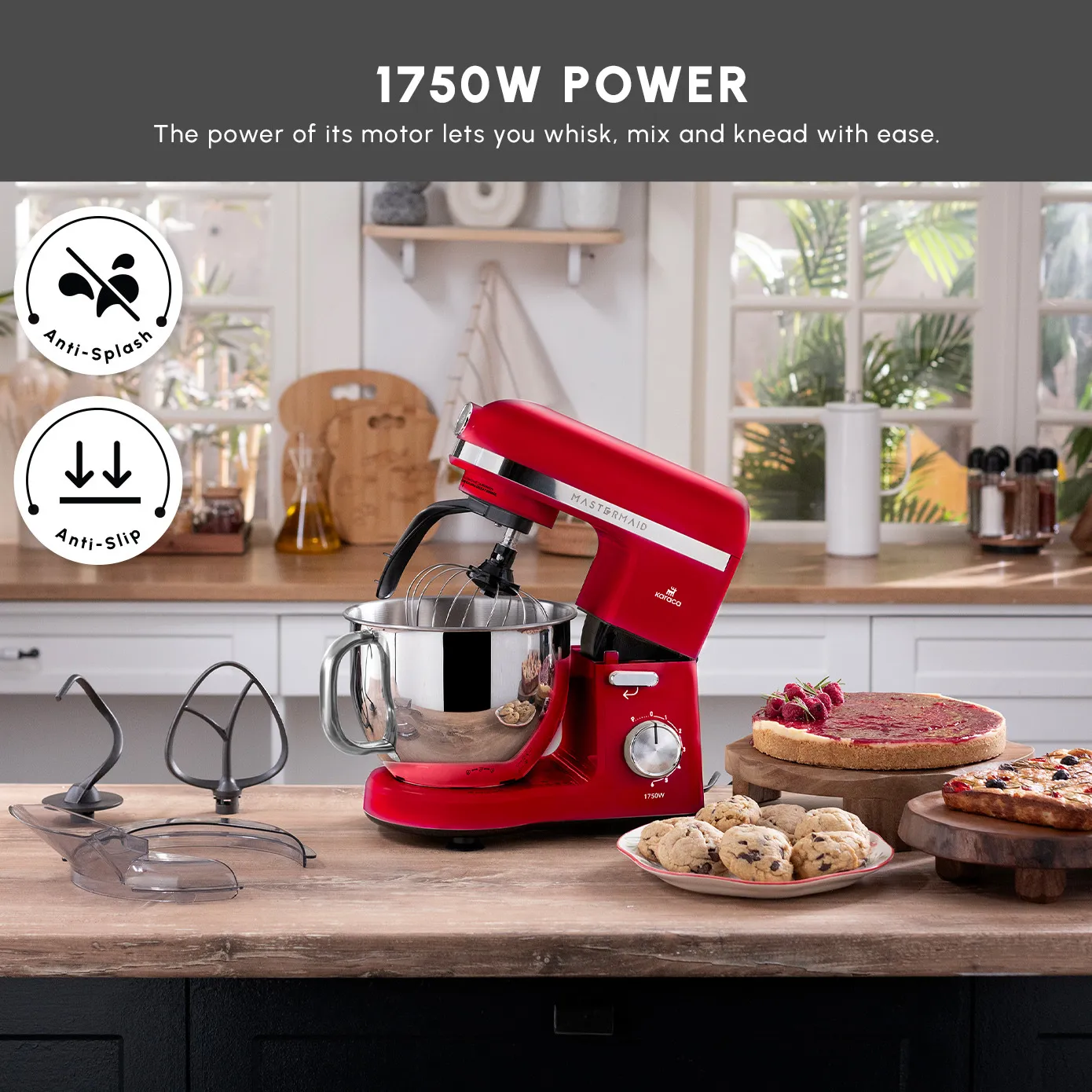 Karaca Mastermaid Chef Pro Zero Side Tech Stand Mixer, 5L, 1750W, Imperial Red - Image 4