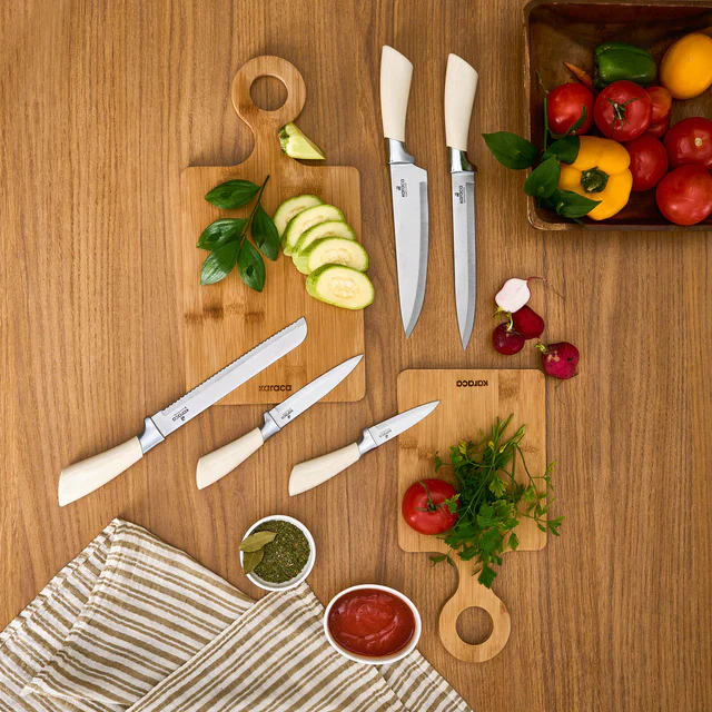 Karaca Mastersharp 6-Piece Stainless Steel Knife Set with Stand, 30cm, Ecru - Image 4