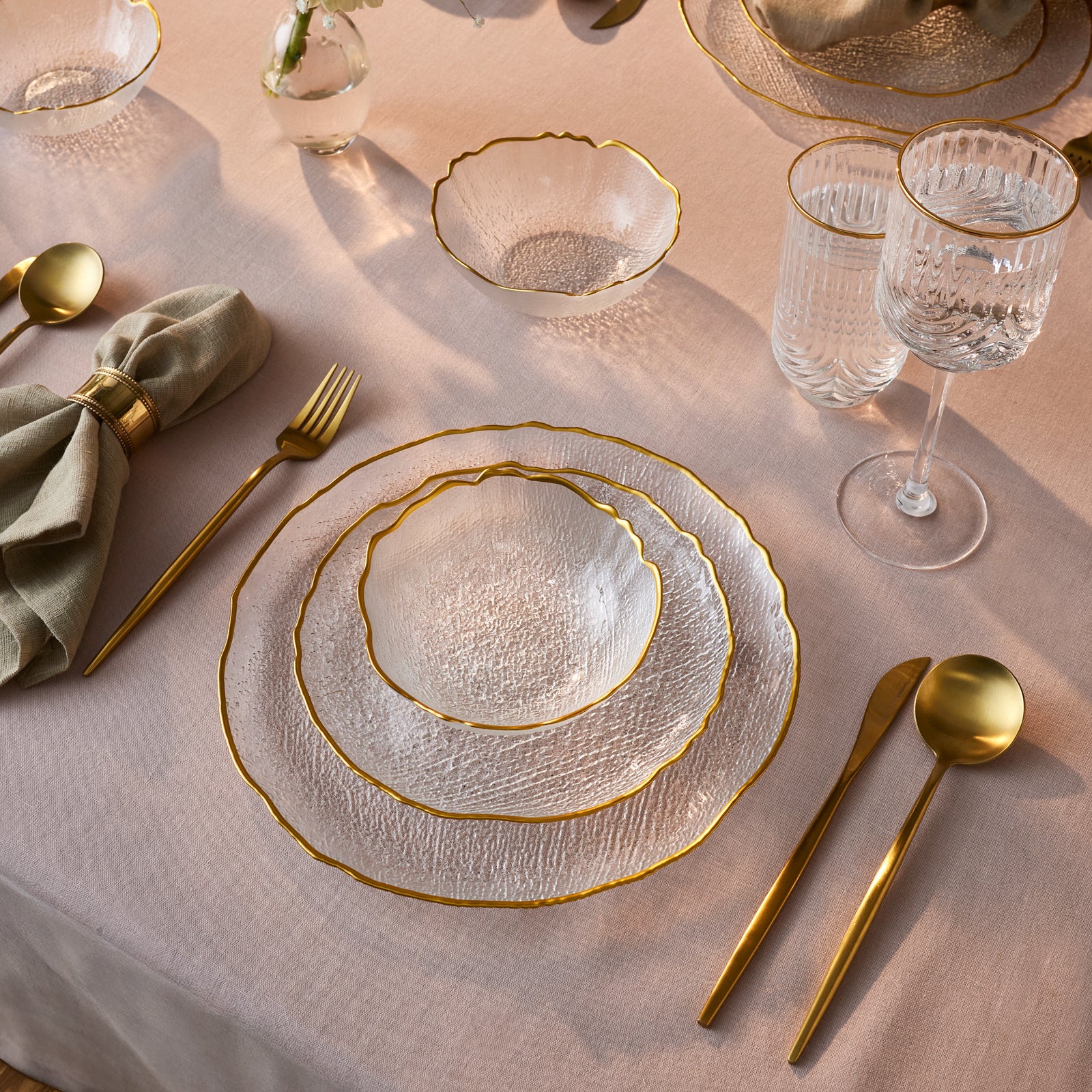 Karaca Milanda 12-Piece Glass Dinner Set for 4 People, Gold - Image 2