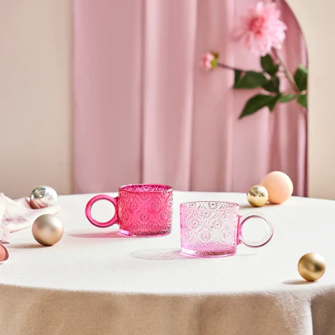 Karaca Miracle Glass Mug, 240ml, Pink Circle - Image 8