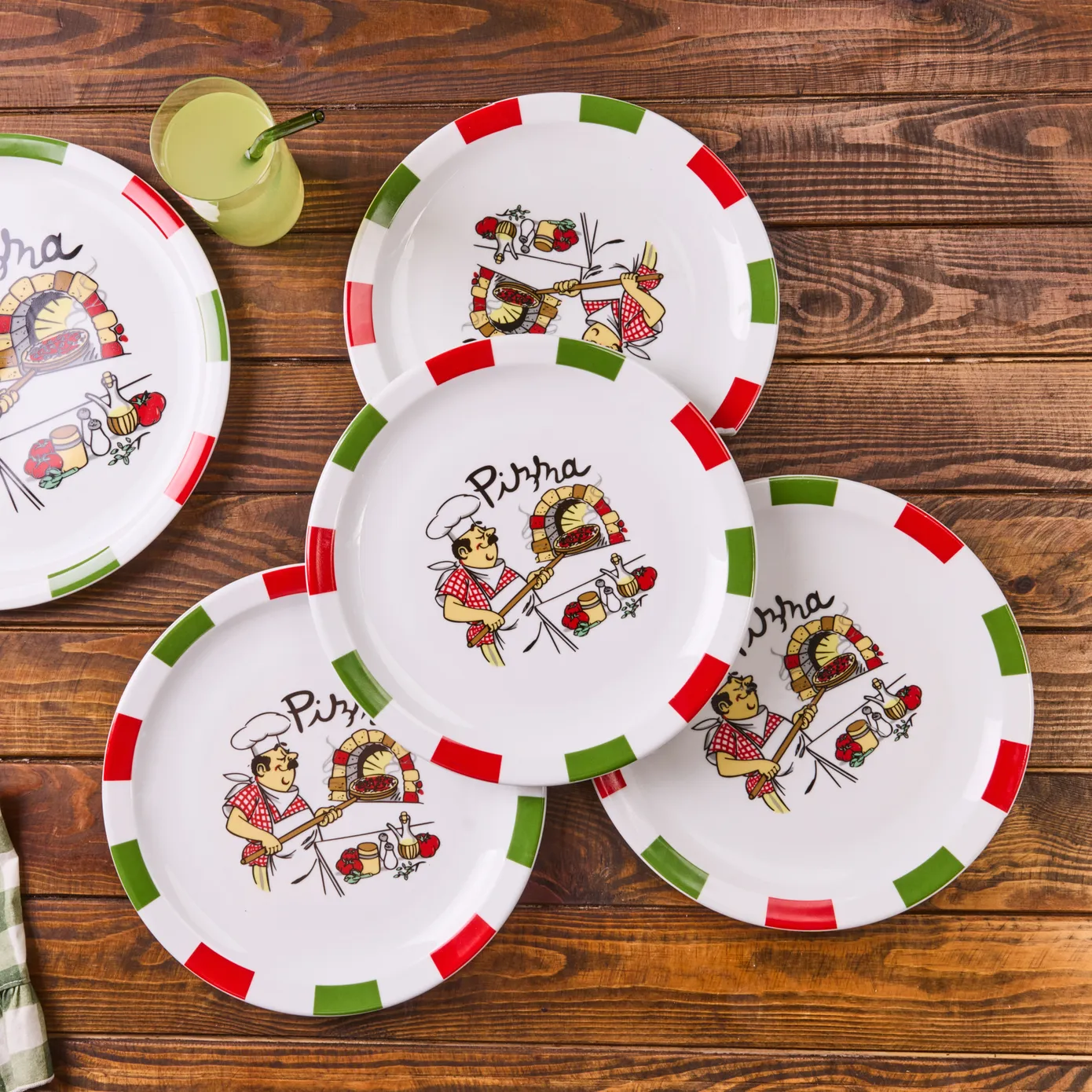 Karaca Napoly 5-Piece Porcelain Pizza Set for 4 People, White Multi - Image 3