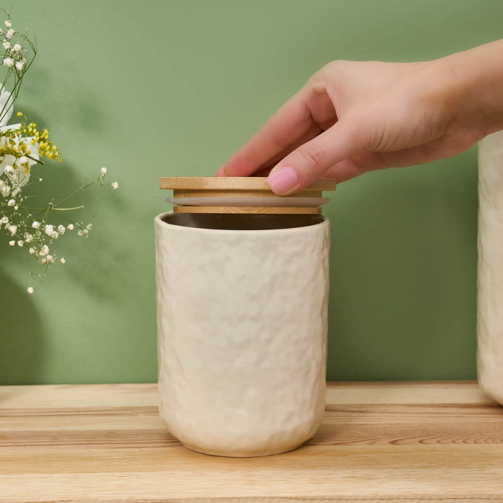 Karaca Nebula Stoneware Storage Container, 13cm, Beige - Image 2