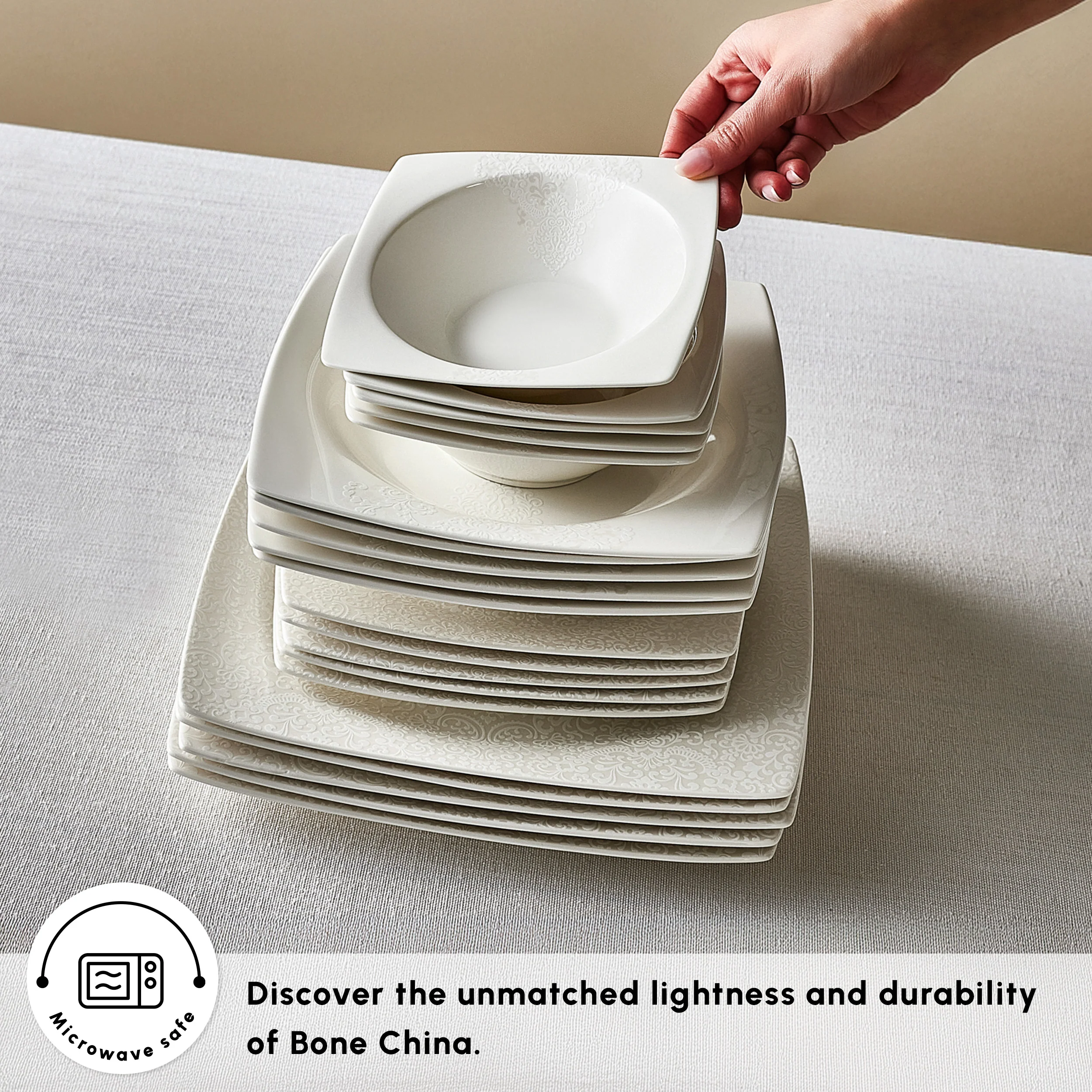 Karaca New Flava 24-Piece Bone China Dinner Set for 6 People, White - Image 5