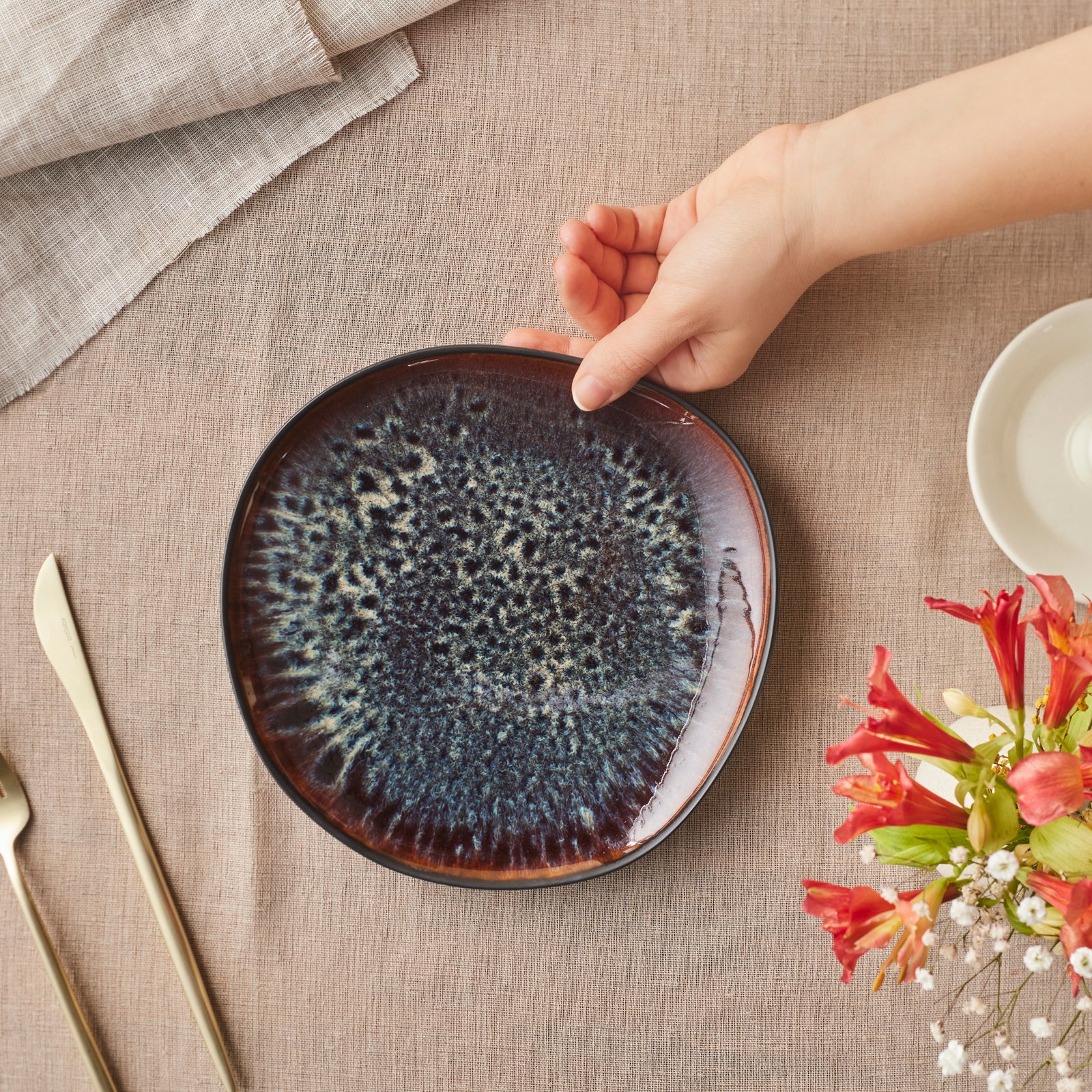 Karaca Earth Collection New Galactic Reactive Glaze Dessert/Side Plate, 22cm, Black - Image 2