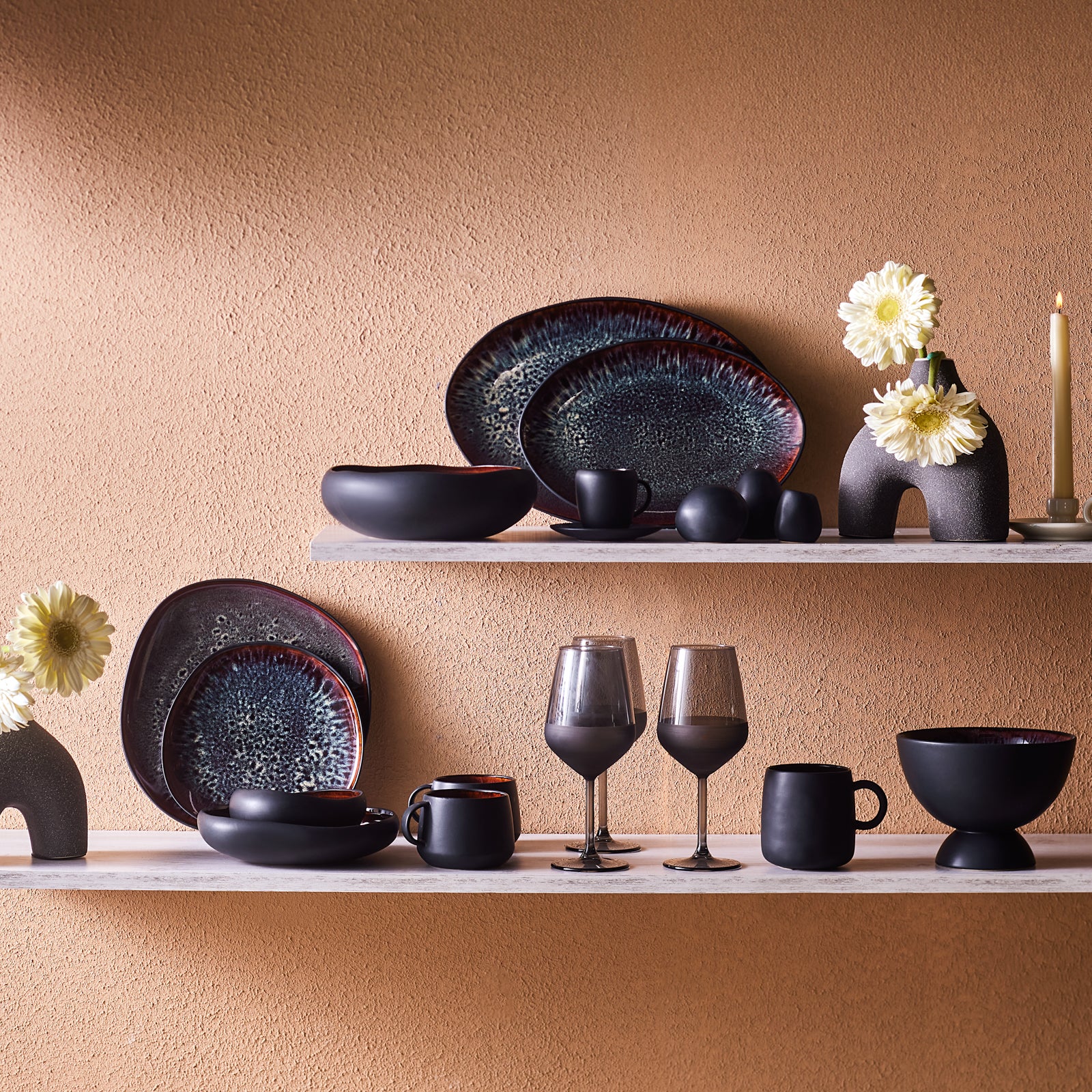 Karaca Earth Collection New Galactic Reactive Glaze Dessert/Side Plate, 22cm, Black - Image 6