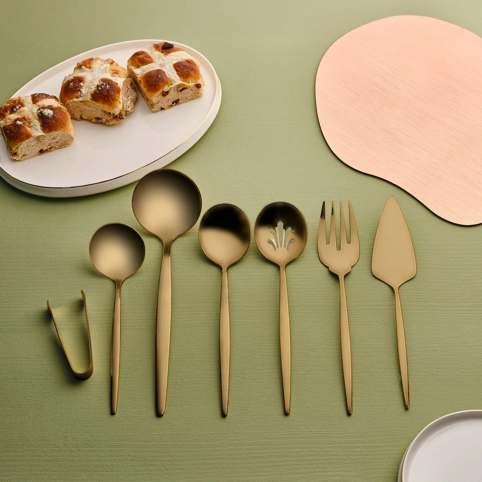 Karaca Orion 7-Piece Stainless Steel Serving Set, Matte Gold