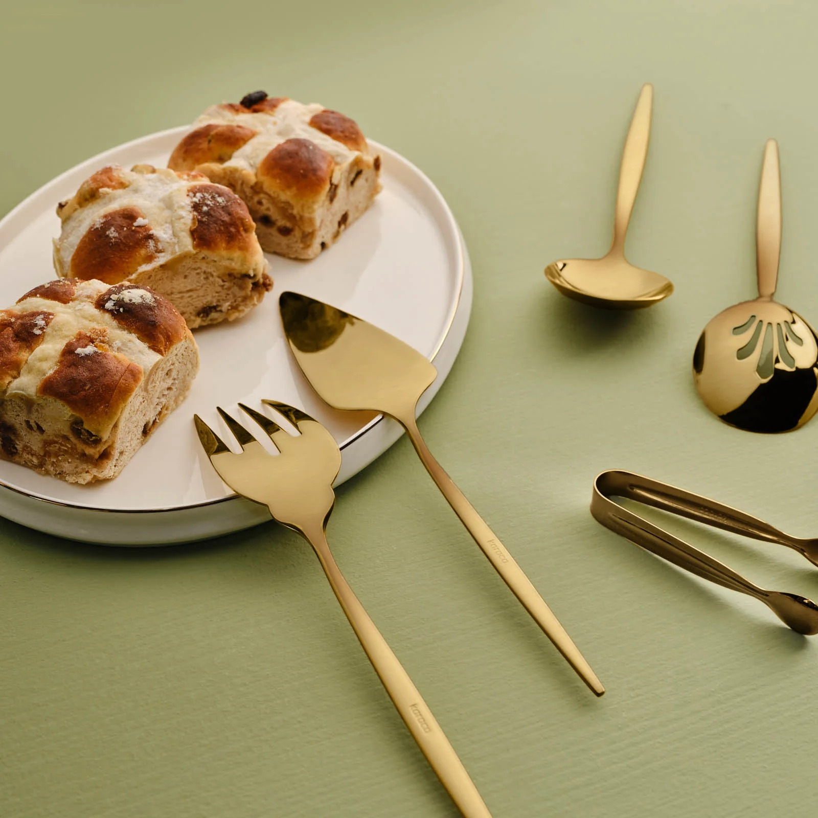 Karaca Orion 7-Piece Stainless Steel Serving Set, Matte Gold - Image 2