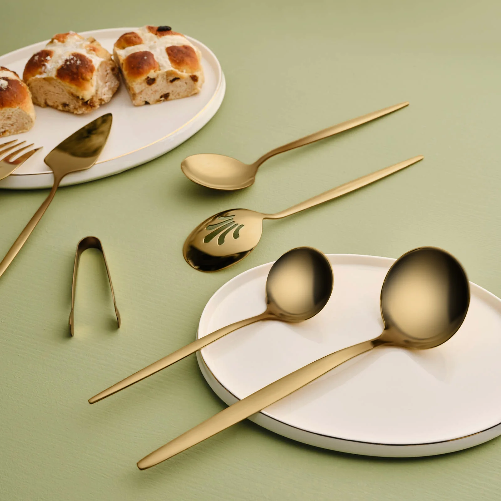 Karaca Orion 7-Piece Stainless Steel Serving Set, Matte Gold - Image 3