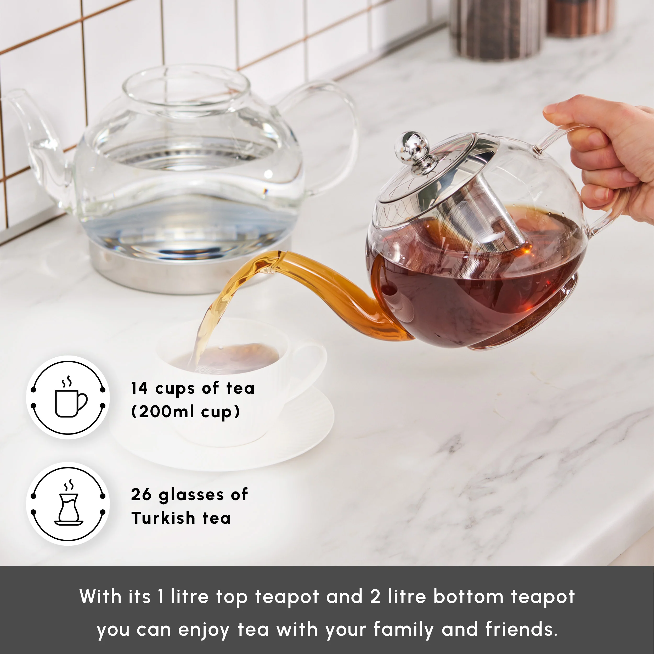 Karaca Pandora Glass Induction Teapot Set, Clear - Image 4