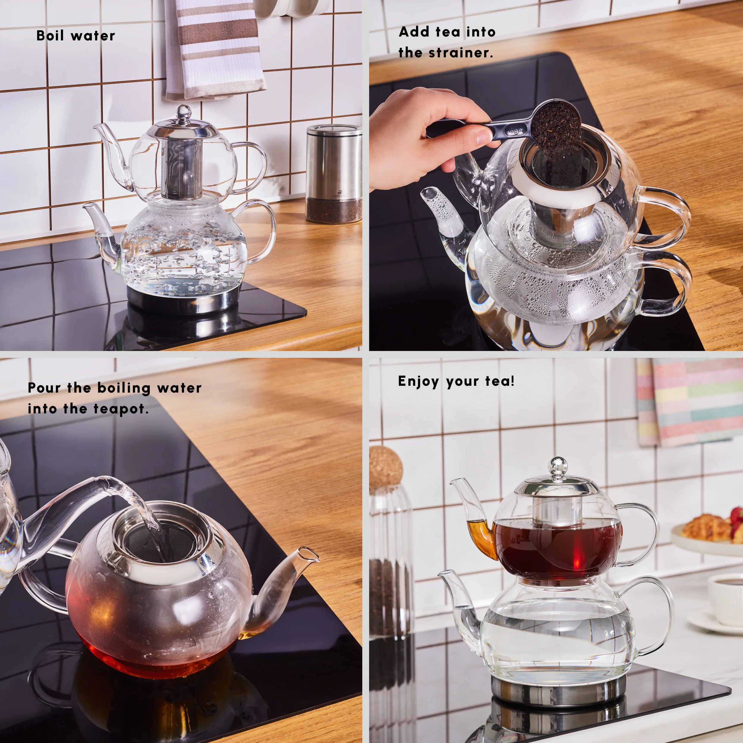 Karaca Pandora Glass Induction Teapot Set, Clear - Image 5