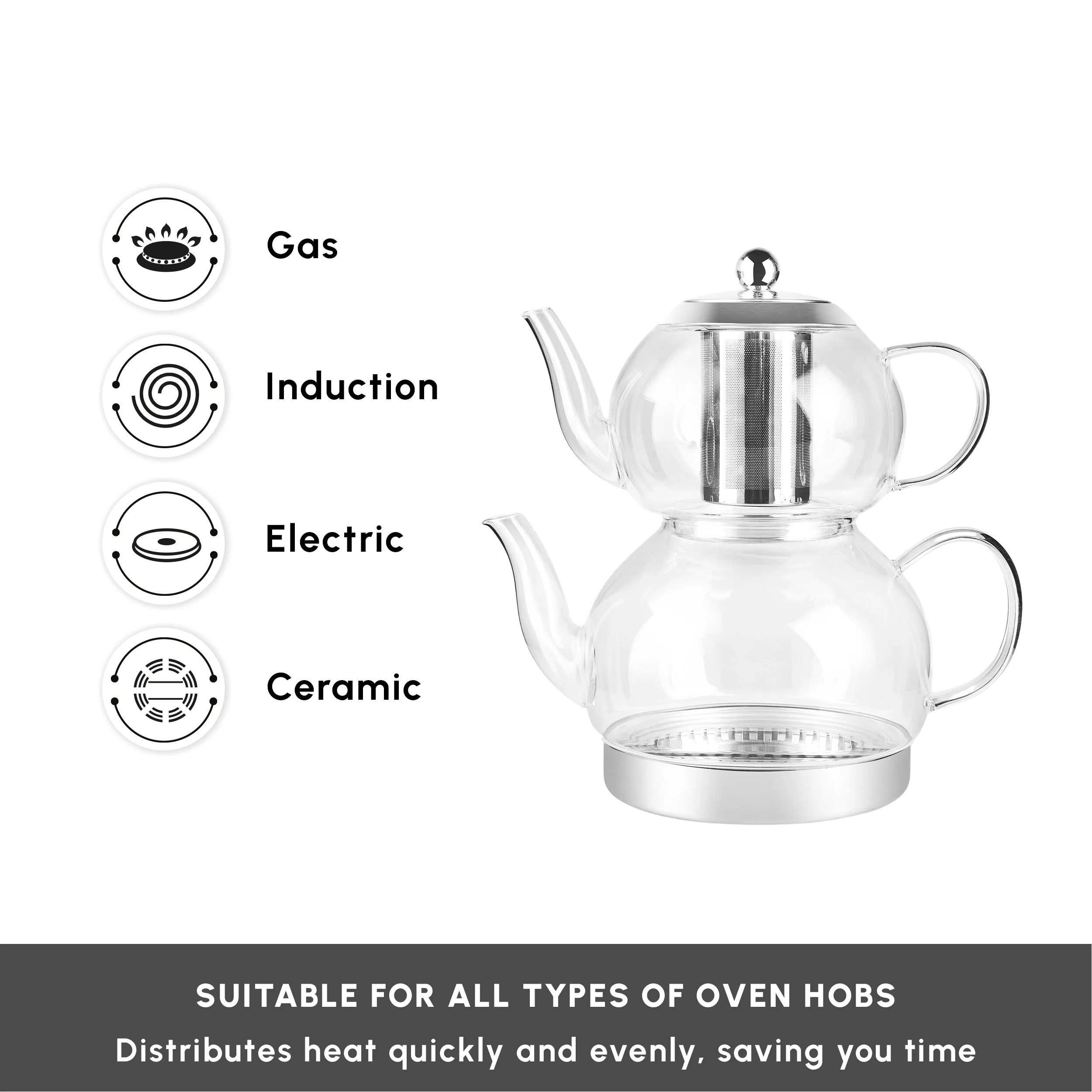 Karaca Pandora Glass Induction Teapot Set, Clear - Image 8