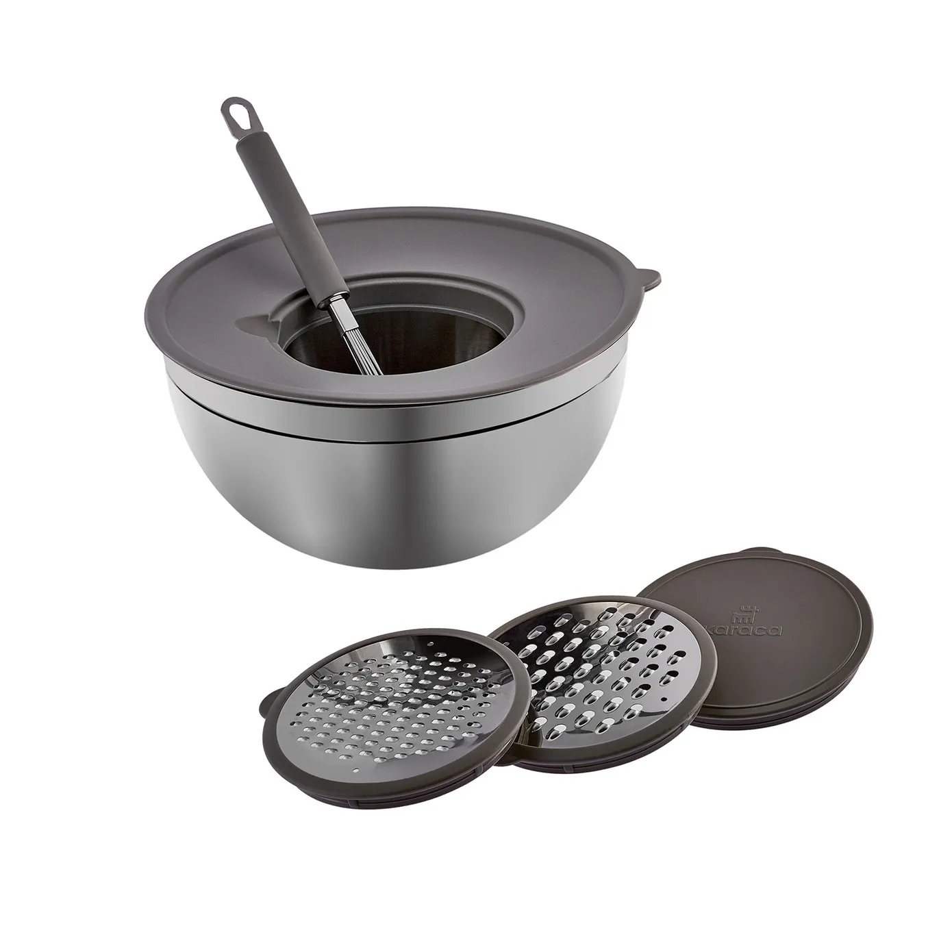 Karaca Parle Stainless Steel Mixing Bowl Set with Graters, 4.6L, Grey - Image 6