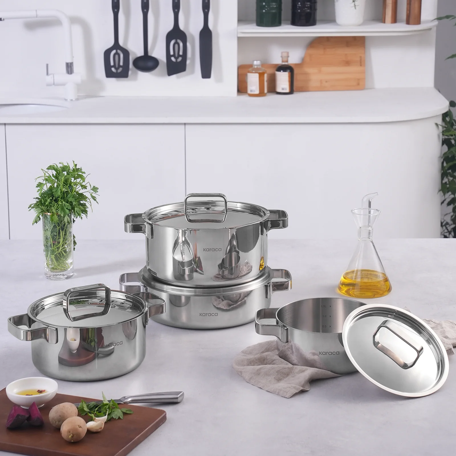 Karaca Powersteel 316+ 3Ply Onyx Stainless Steel Induction Cookware Set, Silver - Image 6